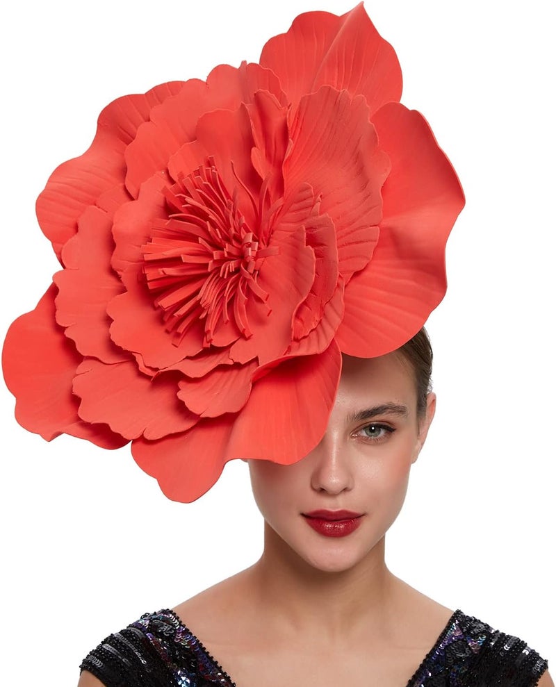 LDFWAY Large Flower Fascinators for Girls Women Tea Party Cocktail Headwear Derby Hats with Headband and Clip for Wedding - Image 1